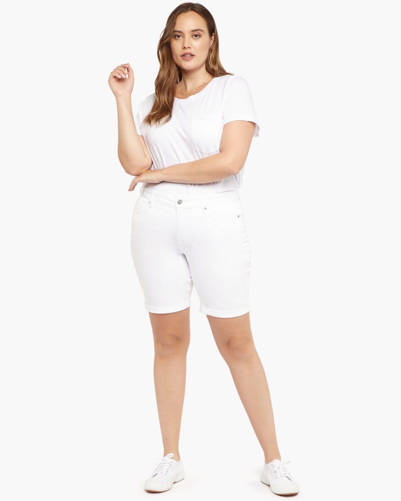 Front of a model wearing a size 14 Ella Rolled Cuff Bermuda Short in Opticwhite by NYDJ. | dia_product_style_image_id:170689